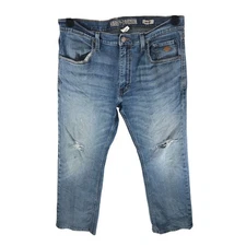 Harley Davidson Mens Jeans Boot Cut Distressed Medium Wash HEMMED 33X28