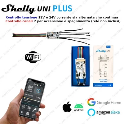 SHELLY UNI PLUS 2 canali WIFI luci camper SMART DOMOTICA ALEXA GOOGLE HOME