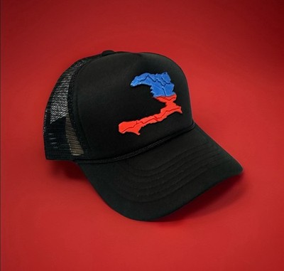 Haiti Hat - Quality Cap, Haiti Map, Black Hat Red And Blue Haiti Map. 3D Cap