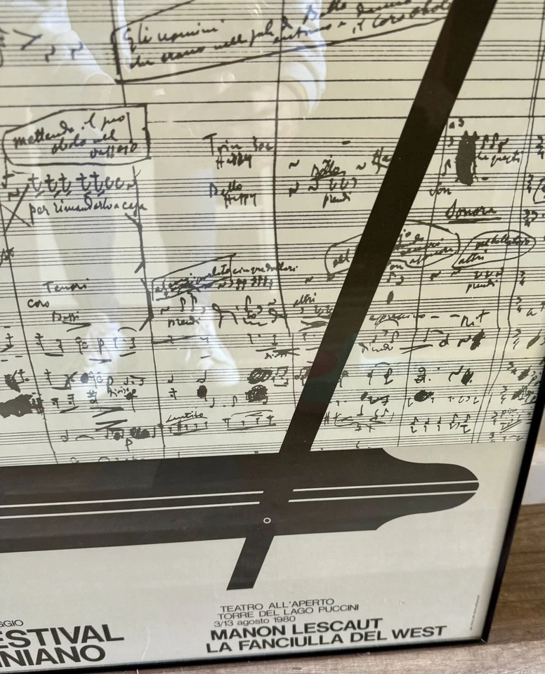 Póster de ópera italiana 26º Festival Pucciniano 1980 enmarcado de colección Torre del Lago Foto 3 de 4