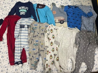 Boys 6-9 & 6-12 Months Pajamas 11 Pc Lot Blue Grey White Striped Baby Clothes
