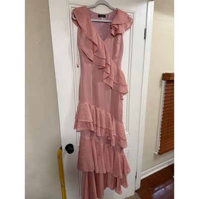 Georgy Collection Clara Gown Pink Ruffle Tiered wedding guest dress US 4