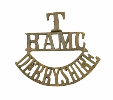 T R.A.M.C Derbyshire Shoulder Title Brass Metal