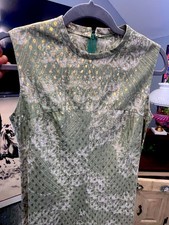 Vintage 1960s Mary Martin Florida Green Sleeveless Long Dress with Gold Detail