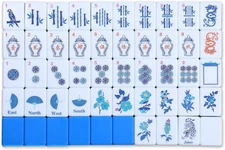 Christmas 160 Pcs Chinoiserie Mahjong Tile Set, 1.2 X 0.8 Inches Melamine Blue B