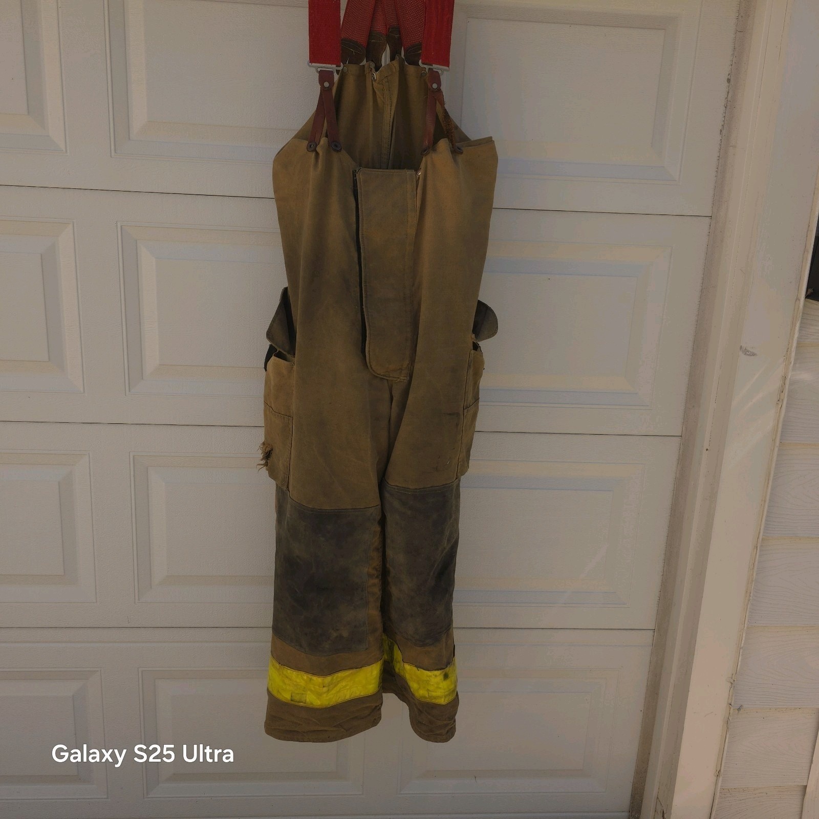 Vintage 40x26 Janesville Tan Firefighter Pants w/ Suspenders Turnout Gear 1986