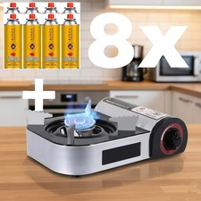 Portable Camping Stove Mini Single Burner 2.1KW BBQ Cooker plus 8x Butane Gas