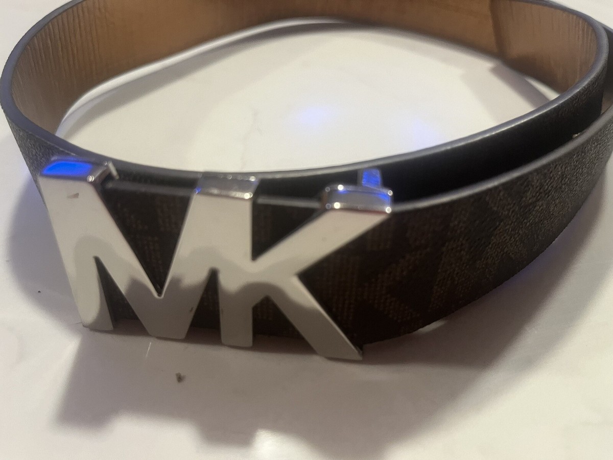 MICHAEL KORS Monogram Brown Gold Belt MK Buckle Womens M | eBay