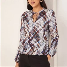 NEW TED BAKER US 00 Lyzaa Quartz Printed Neck Tie Crossover Blouse Ted0