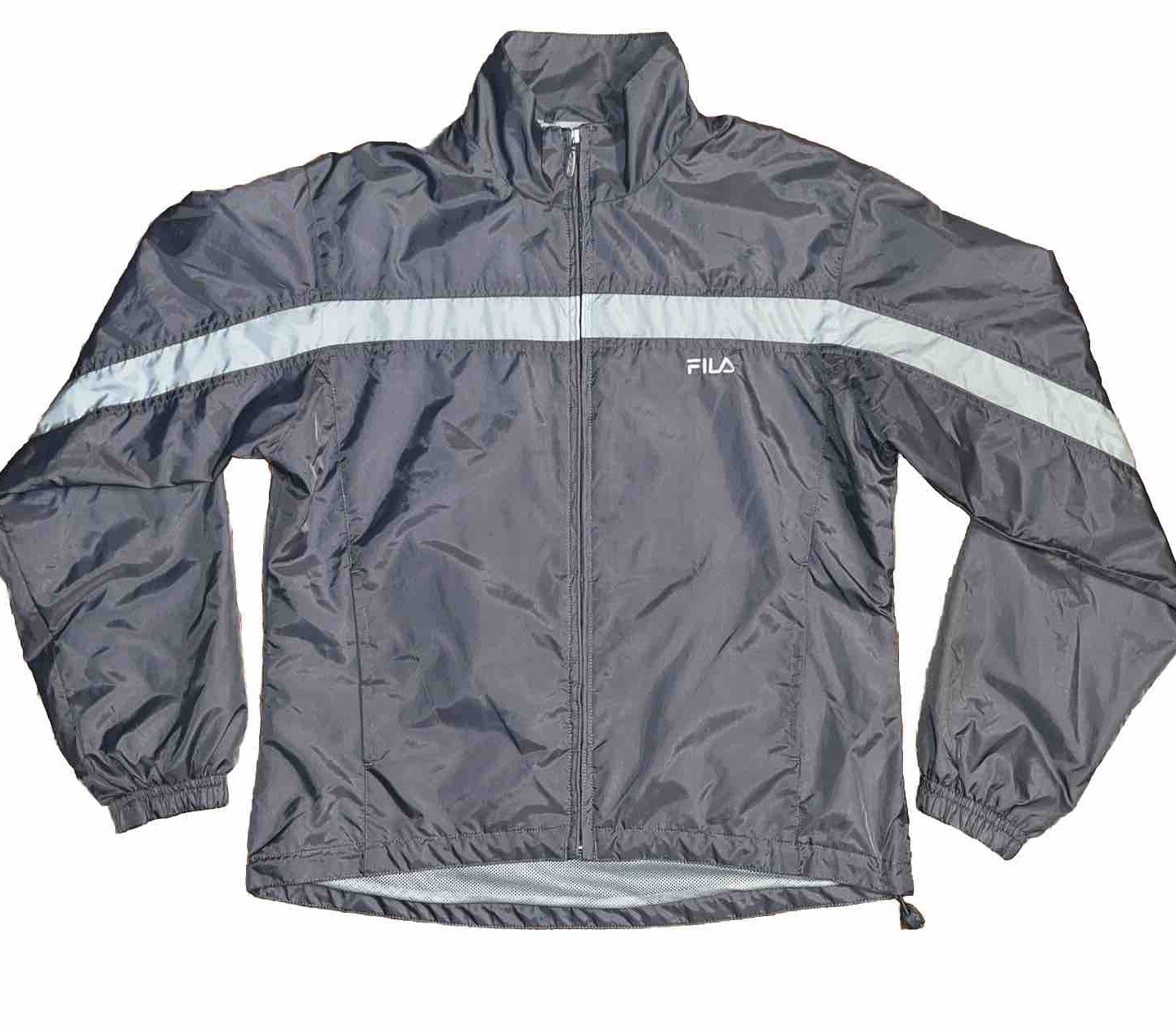 Giacca da pista frangivento vintage Fila donna media cerniera intera in nylon foderata!!! Blu!