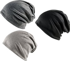 Image of K.I.Co. Jersey Slouch Lined Beanie Ski Cap Hat . Black , Light. Grey