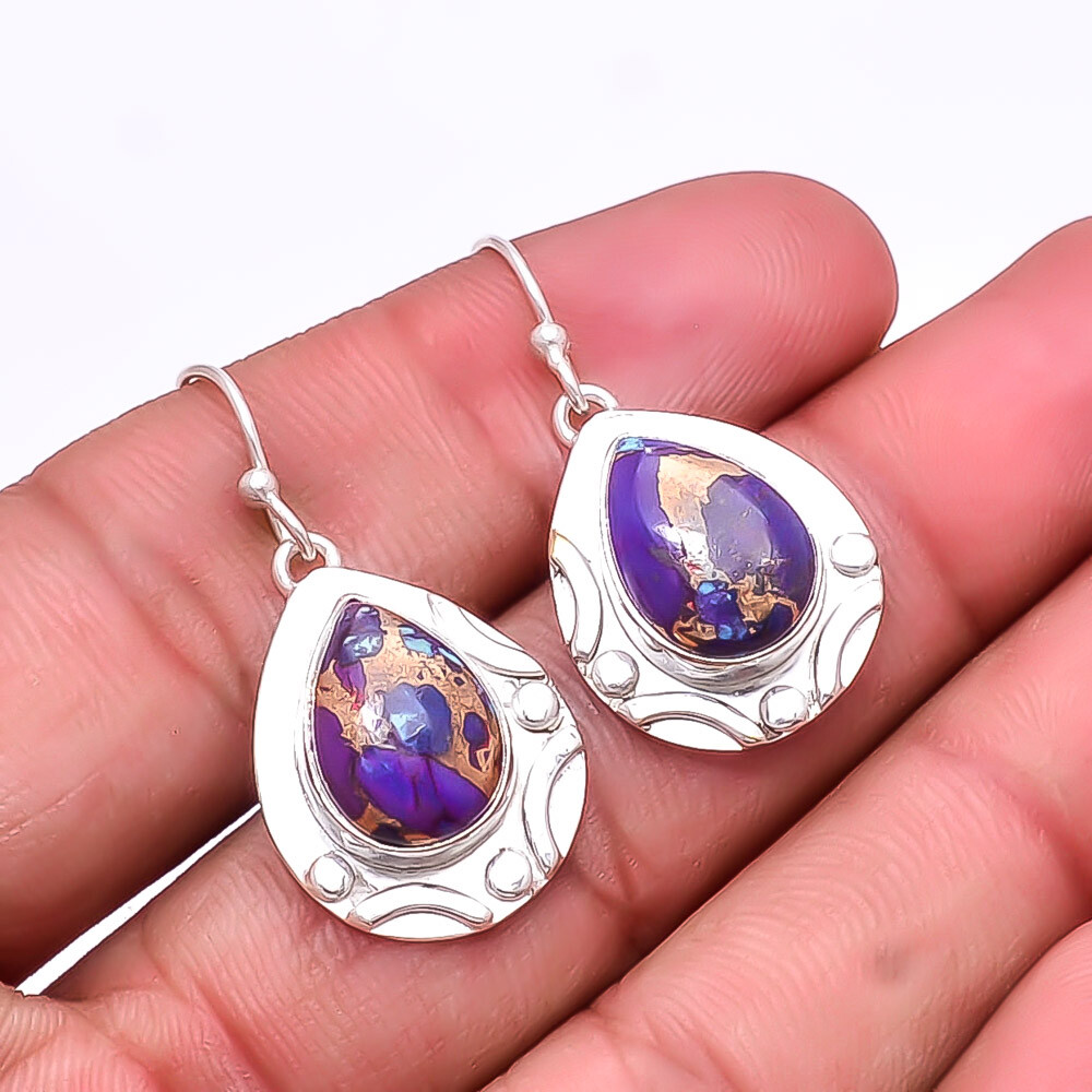 Copper Purple Turquoise Designer Handmade 925 Sterling Silver Earring 1.56