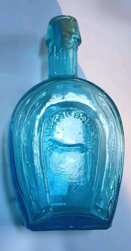 Vintage Blue Horseshoe Bitters Bottle, John Adams President 1797