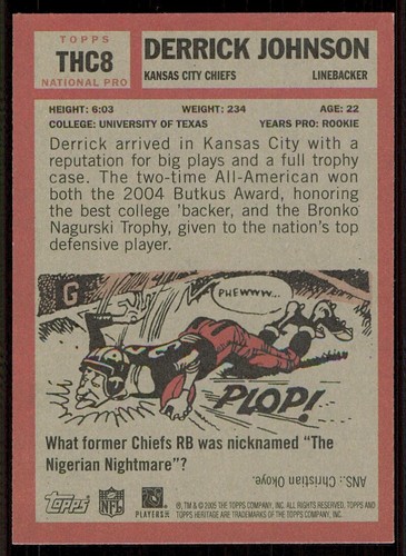 2005 Topps Heritage Foil #THC8A Derrick Johnson - Picture 2 of 2