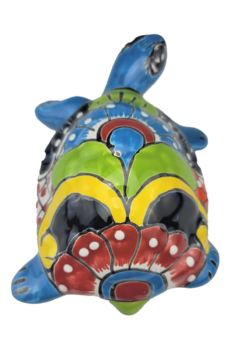 Mexican Talavera Turtle Animal Figure Folk Art Pottery 8.5" Sky