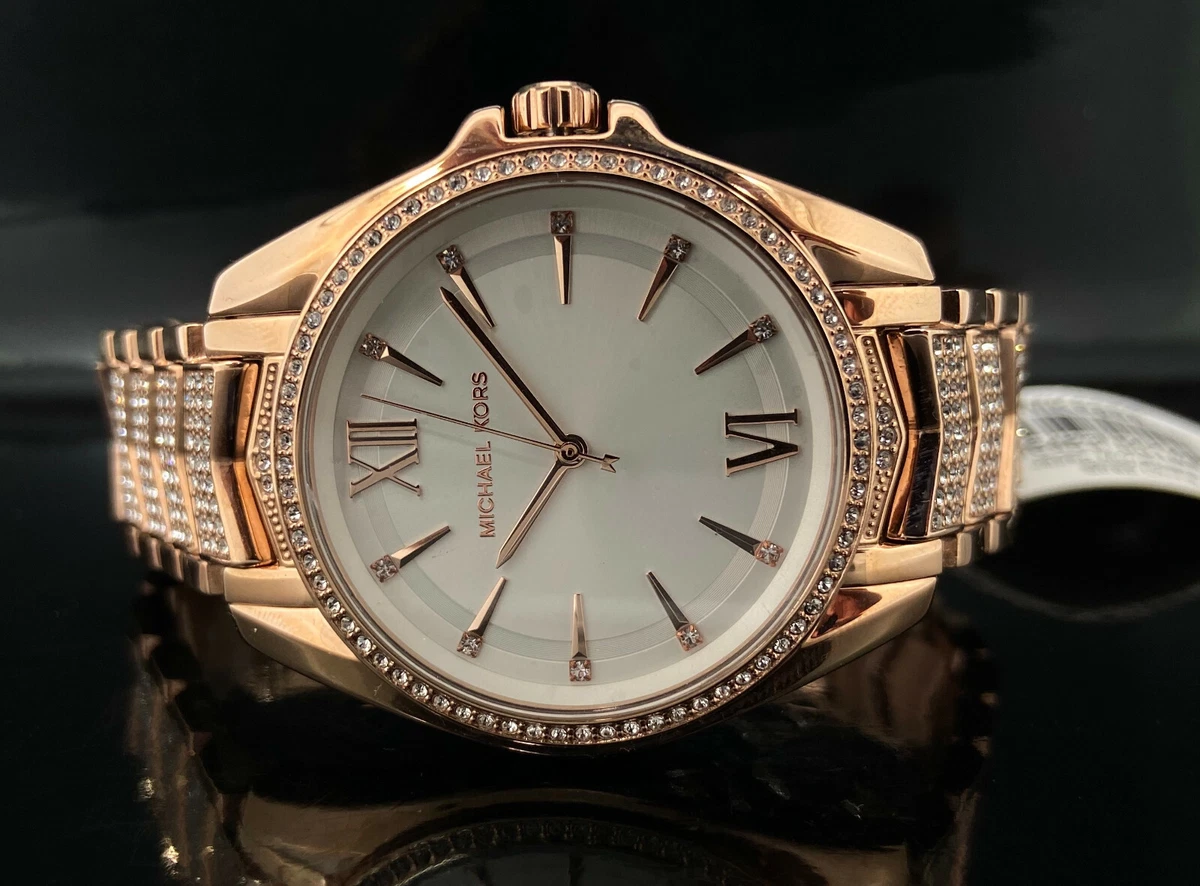 Brand New Michael Kors Whitney MK6858 Rose Gold Toned Round Crystal Glitz Watch