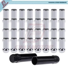32 Chrome 9/16"-18 Lug Nuts + 2 Keys Fits Ford F-250 F-350 Dodge Ram 2500 3500