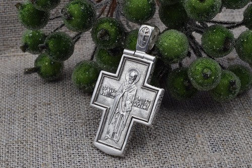 MEN cross meditation Old SILVER 925 Icon Pendant amulet jewelry vtg St. Nicholas - 第 18/21 張圖片