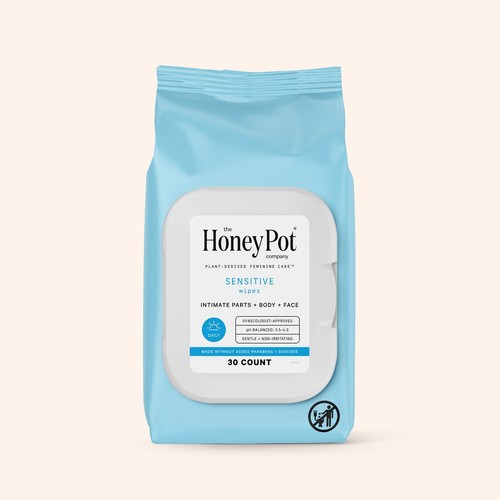 The Honey Pot Company Plant Derived Feminine Care Sensitive Wipes 30 ct 2er Pack