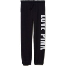 VICTORIA  S SECRET VS PINK VINTAGE 2013 CAMPUS SWEATPANTS BLACK WHITE LOGO HTF L
