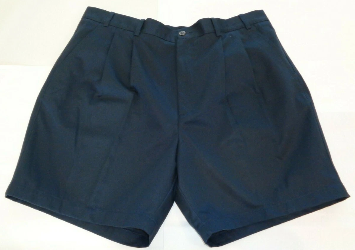 Roundtree Yorke Size 48 ELASTIC WAIST Navy Blue Cotton Pleated New Mens Shorts