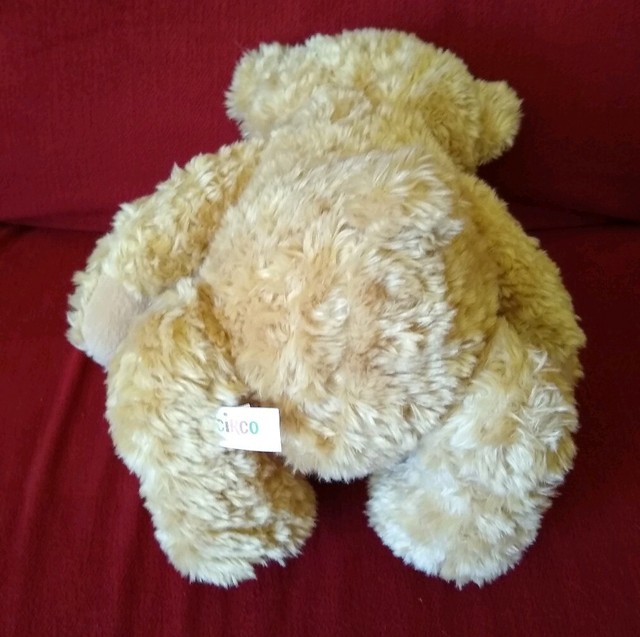 Target Circo TEDDY BEAR Tan Brown Soft Fuzzy Fur 11in Sitting Plush Red