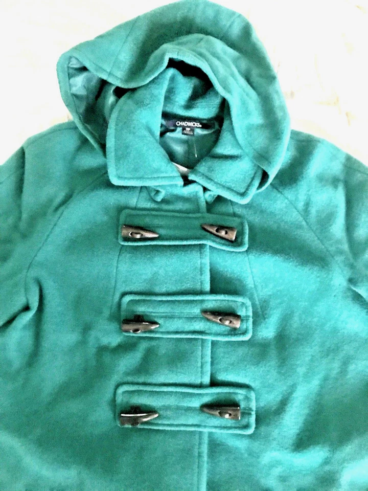 Chadwicks 羊毛臀部 lenght 连帽拖曳外套 绿色 尺寸 2P 全新带标签 — 第 3/4 张图片