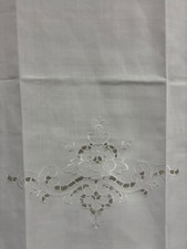 Tendina Misto Lino con Lavorazione Intaglio punto a Giorno Mano 70x110 cm Bianca