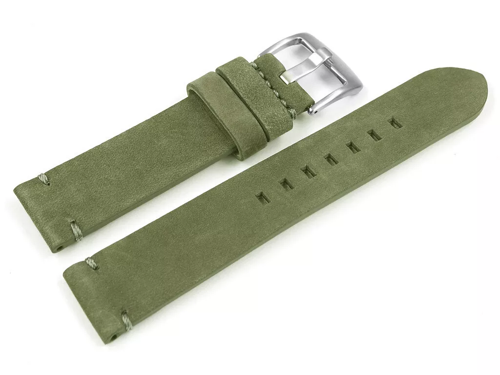 Bracelet montre cuir Veluro Kaki sans coussinet 18mm 20mm 22mm