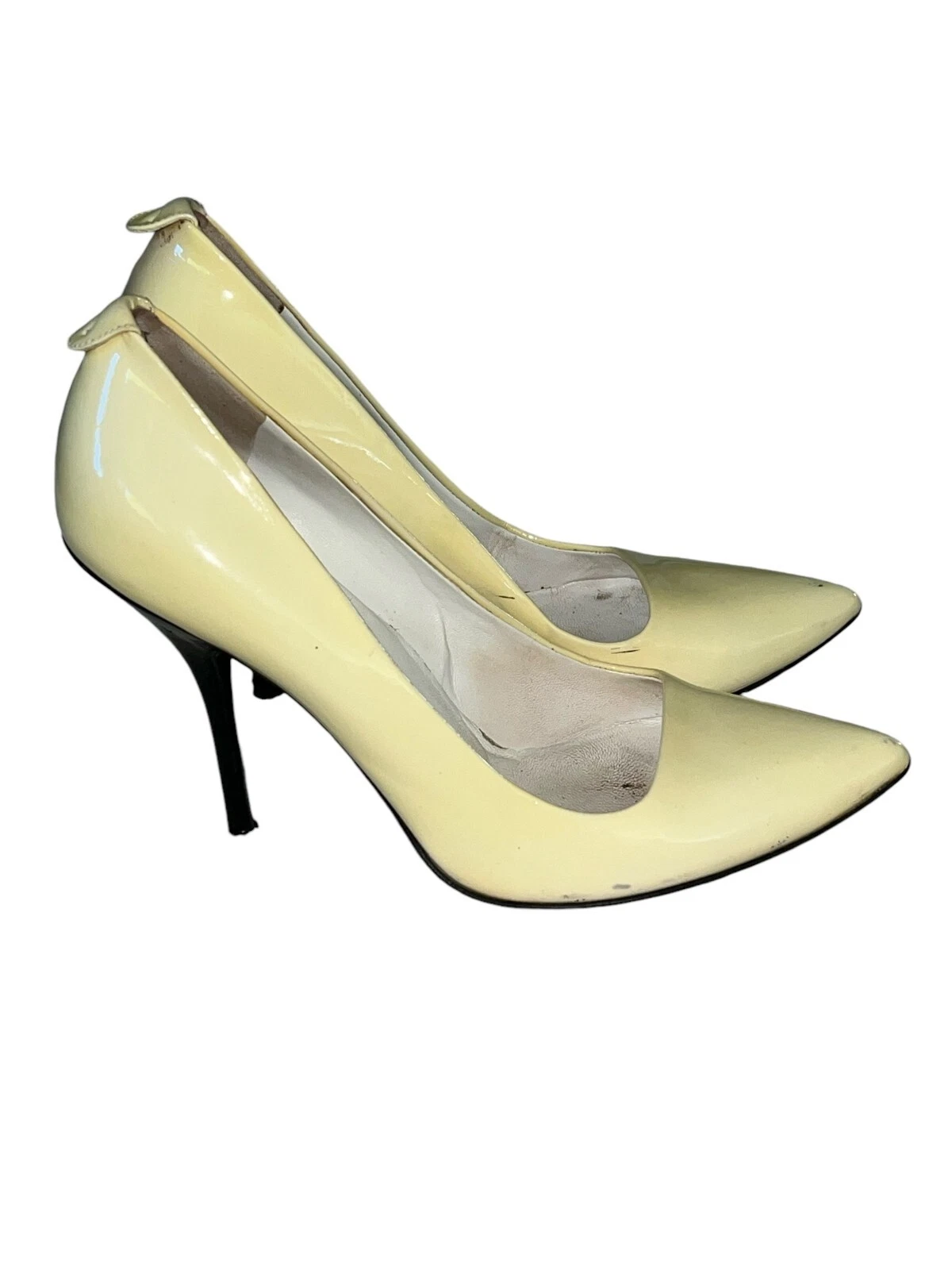 Escarpin Gucci cuir verni crème talon noir femme taille 6 B