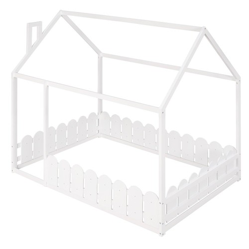 Full Size Wood Bed House Bed Frame with Fence,for Kids,Teens,Girls,Boys - Picture 11 of 13