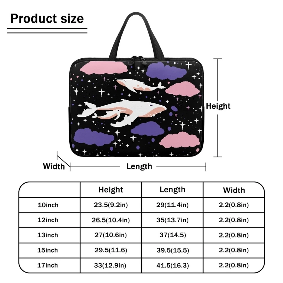 Colorful Whales And Clouds 10-17" Laptop Bag Sleeve Carry Case Cover Notebook Foto 2 de 4