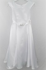 White Taffeta Bubble Special Occasion Girls Dress w/Rhinestone Brooch