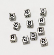 6mm Silver Metallic Alphabet Beads Black Letter "B" 100pc