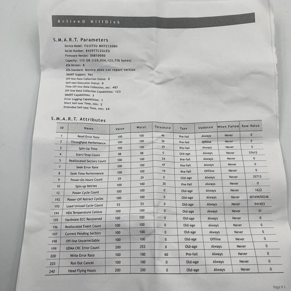 Fujitsu 120GB 2.5" SATA 9.5mm MHY2120BH Hard Drive Tested Wiped - Image 2 of 4