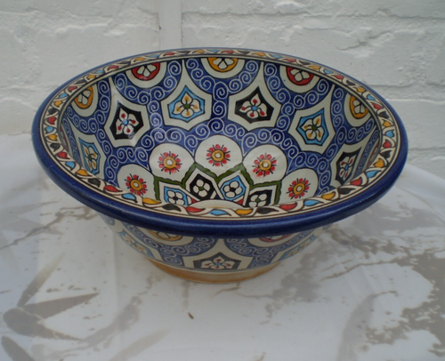 HAND PAINTED CERAMIC HAND WASH BASIN * FES POTTERY 30 cm Multi Colour - Picture 3 of 5