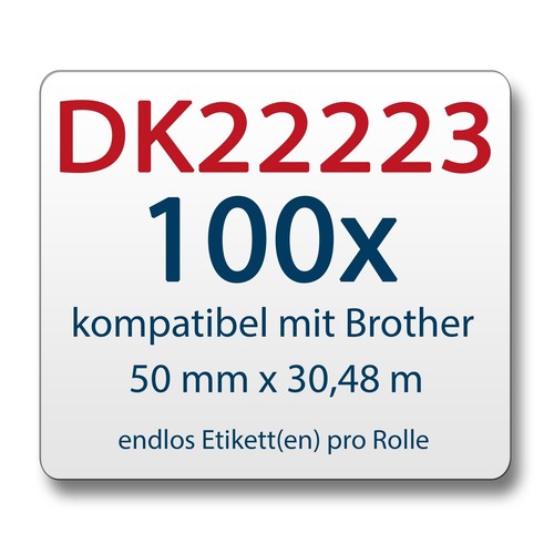 100xEtiqueta compatible con Brother DK22223 50mm x 30,48m continua +1x soporte r - Imagen 2 de 5