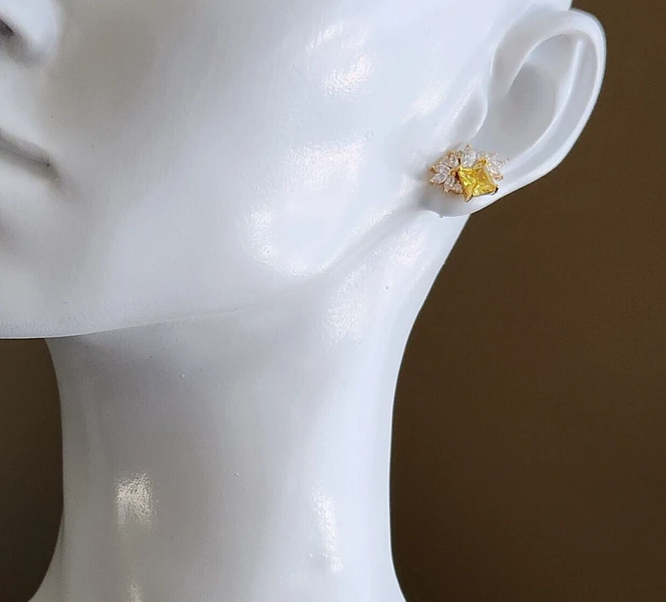 1,5 ct. Pendientes Princesa Canaria Zafiro Creado Amarillo Chapados en Oro Amarillo Foto 4 de 4