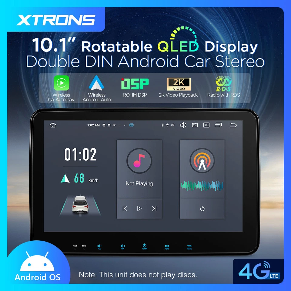 10.1" Rotatable Double Din Car Stereo GPS Radio Android 13 8Core 4+64GB Car Play - Image 2 of 4