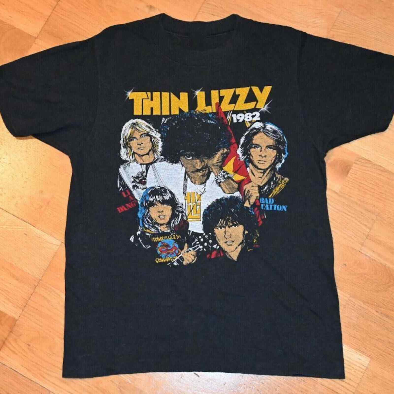 Vintage 1982 Concert Thin Lizzy Shirt Short Sleeve Black Unisex S