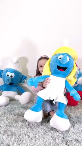 i PUFFI Peluche 80 cm Grande Puffo Puffetta Originale The Smurfs - Vidéo 1 sur 1