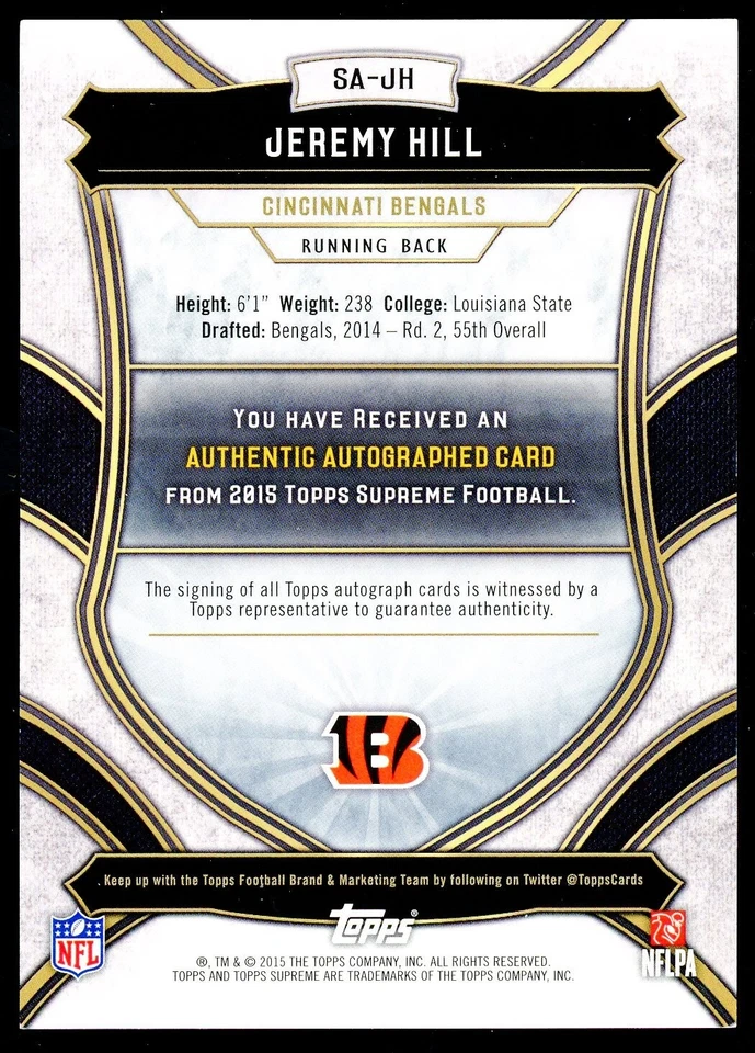 2015 Jeremy Hill Topps Supreme Autographs Green 2/10 #SA-JH - Image 2 of 2