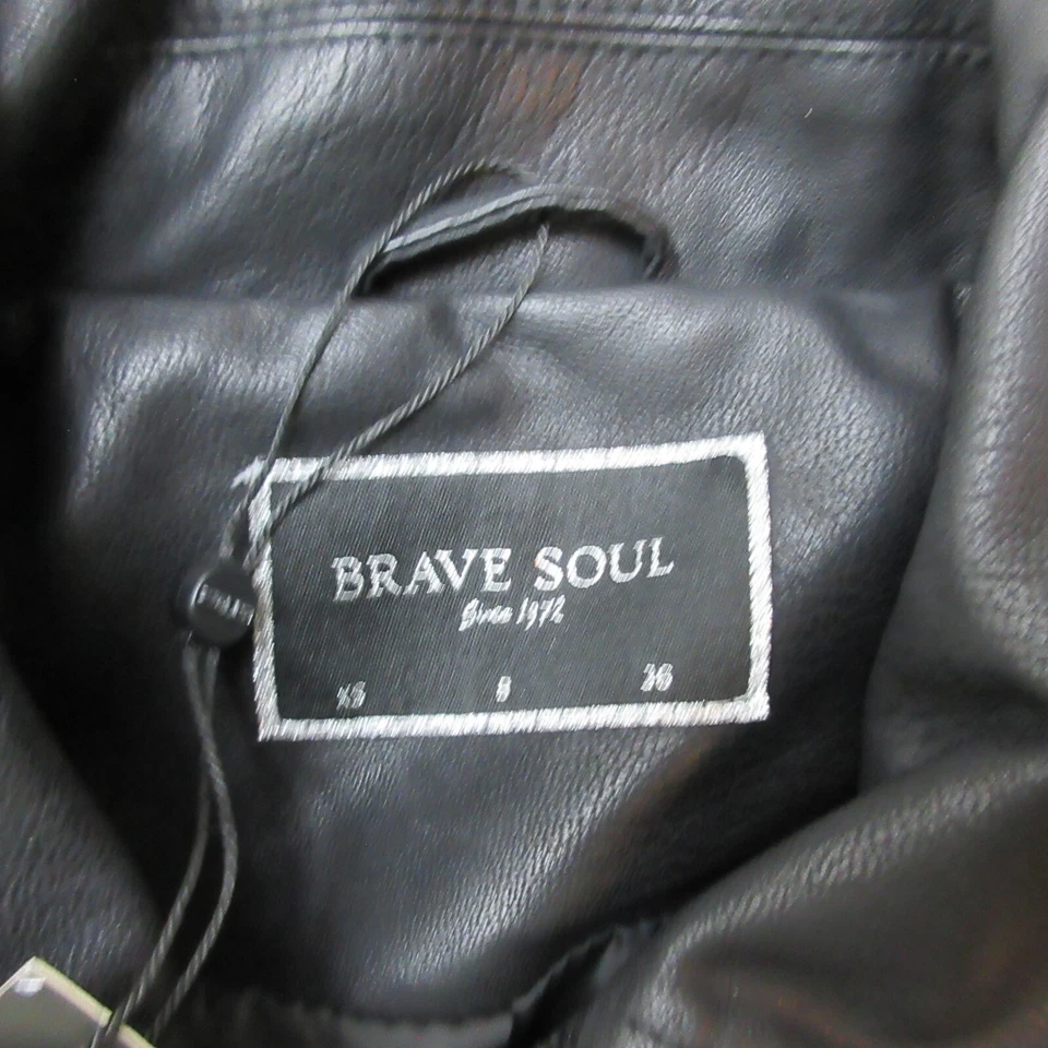 Brave Soul Biker Jacket Womens UK 8 Black Faux Leather Full Zip EU 36 NWT - Image 3 of 4