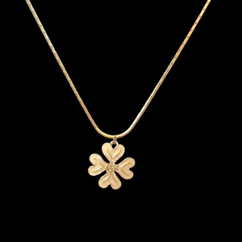Vintage Ivory Enamel 4 Leaf Clover Pendant Charm Necklace Goldtone - 第 1/5 張圖片