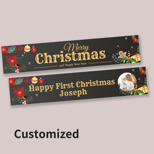 Xmas Party Holly Merry Christmas Hanging Decorations Party Banner PERSONALISED - Picture 3 of 5