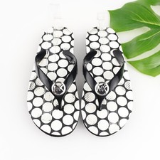 Michael Kors Womens MK Jet Set Sandal Size 8 Black White Dots Thong Flip Flop