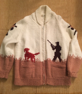 Vintage Handknit PHEASANT HUNTER Dog* Wool Full Zip SWEATER JACKET  