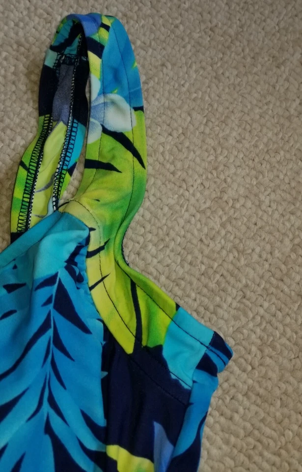 Traje de baño para mujer-MAXINE-azul/verde floral 'pierna de niña delantera fruncida' una pieza-14 Foto 4 de 4