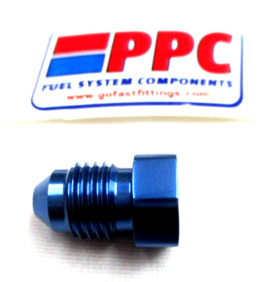 06 an male flare plug show polished blue anodized aluminum Hex head
