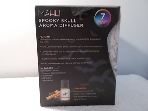 Mahli Spooky Silver Skull Aroma Diffuser with Cinnamon Oil Halloween Decor New - Picture 2 of 3